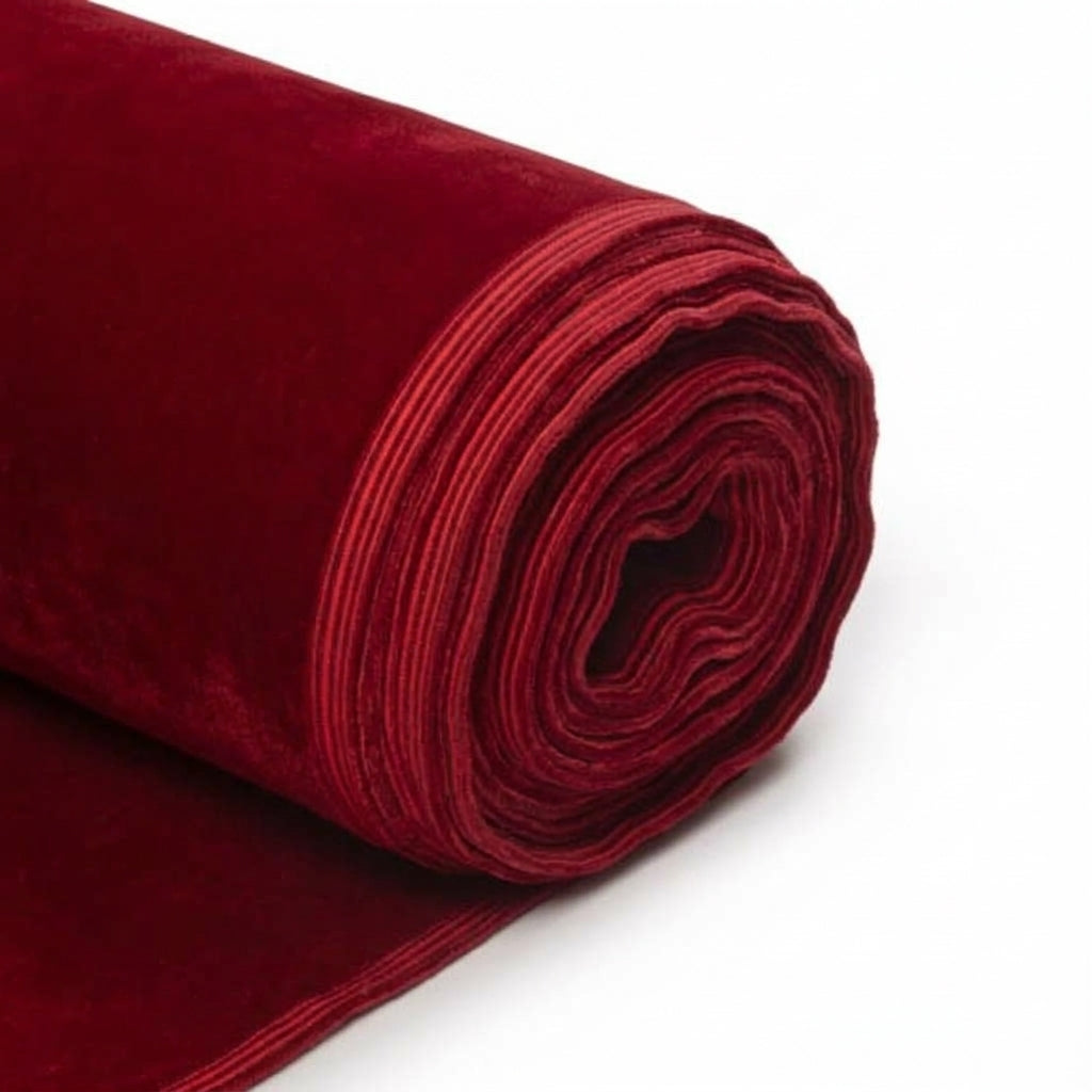 Plain red micro velvet fabric roll in Micro 9000 and 11000 quality for winter suits and shawls
