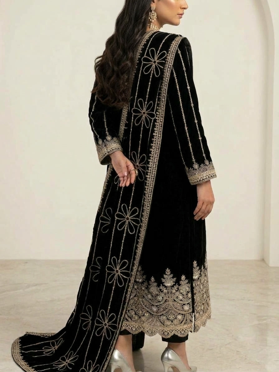 MISAQ Best Seller Black Velvet 3 Piece Suit | Party Wear