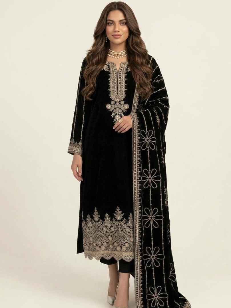 MISAQ Best Seller Black Velvet 3 Piece Suit | Party Wear