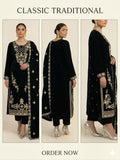 MISAQ premium Micro 9000/11000 velvet 3 piece unstitched suit in black for Pakistani women's wedding and formal wear