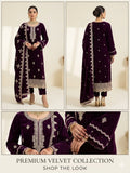MISAQ purple Micro 9000/11000 velvet 3-piece unstitched suit for Pakistani women's winter wedding and formal wear