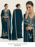 MISAQ teal Micro 9000/11000 velvet 3-piece unstitched suit for Pakistani winter weddings and formal wear