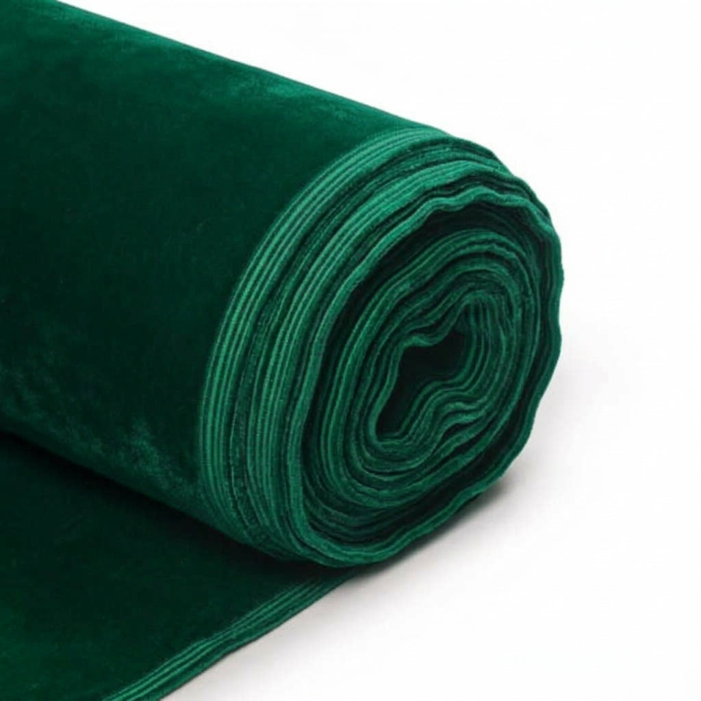 Plain emerald green micro velvet fabric roll in Micro 9000 and 11000 quality for winter suits and shawls
