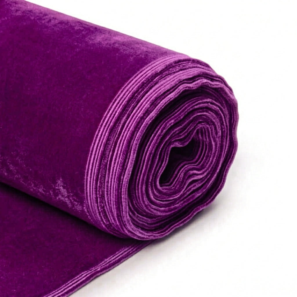 Plain purple colour micro velvet fabric roll in Micro 9000 and 11000 quality for winter suits and shawls